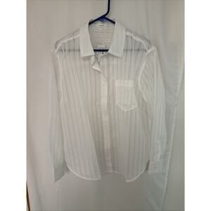 Maurices Blouse Womens Medium White Striped Sheer Button Down Shirt NWT